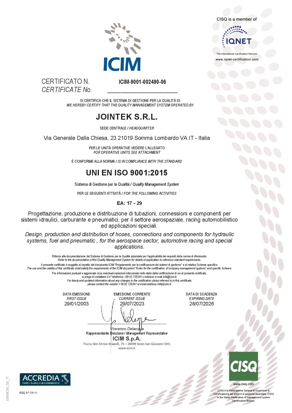 3 Jointek EN ISO 9001 2015 exp date 28 lug 2026