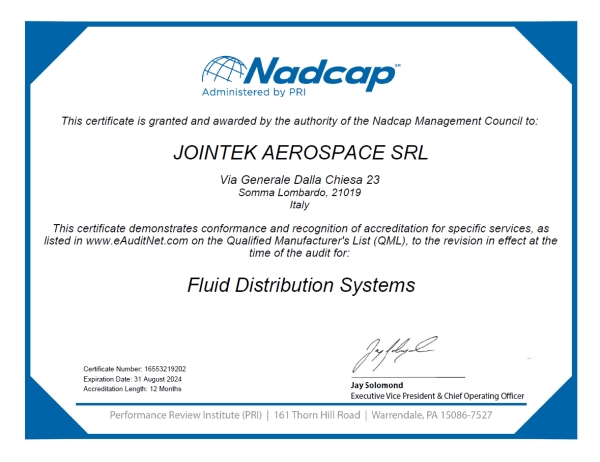 NADCAP Fluid Distribution Systems qualification